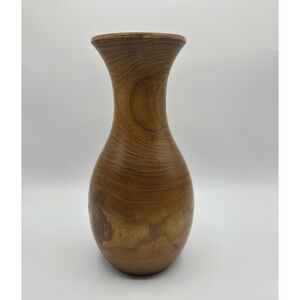 Vintage Handcrafted Wooden MCM Vase Neutral Wood Brown Hourglass Minimalist